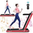 GYMAX 2 in 1 Under Desk Treadmill - Elegant Treadmill With Dual Screen Display For Easy Operation