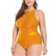 Daci - Mesh Design High Crew Neck With Deep Plunge Bathing Dress