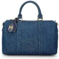 Blue Denim Boston - Canvas Lining With Gold Hardware Handbag