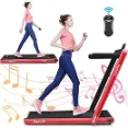 GYMAX 2 in 1 Under Desk Treadmill - Elegant Treadmill With Dual Screen Display For Easy Operation