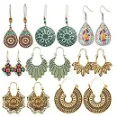 Hefanny - Delicate Leaf Patel Hook And Waterdrop Metal Earrings